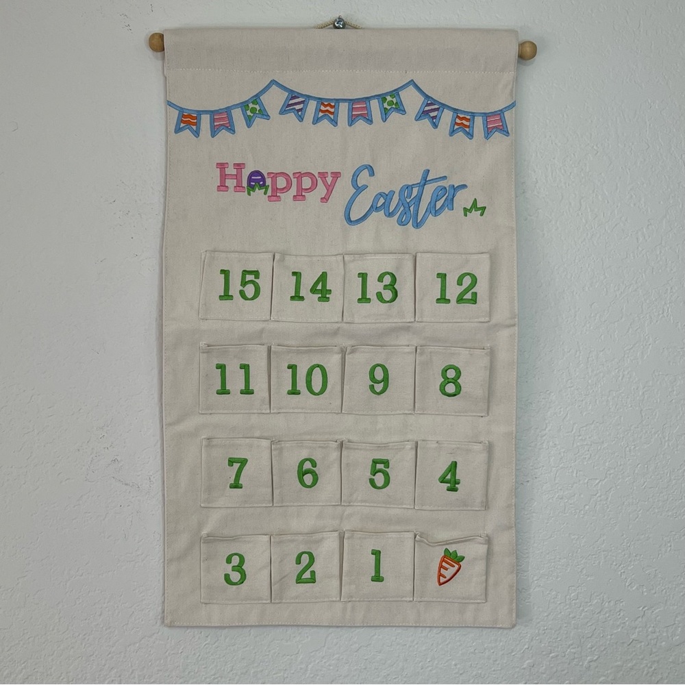 NEW Easter Advent Calendar 15 Day Countdown w/ Pockets‎ Embroidered Wall Hanging